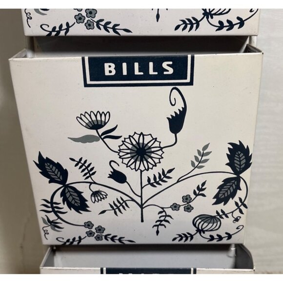 Metal Wall Organizer For Letters Bills & Misc Blue Floral Design - Picture 3 of 10